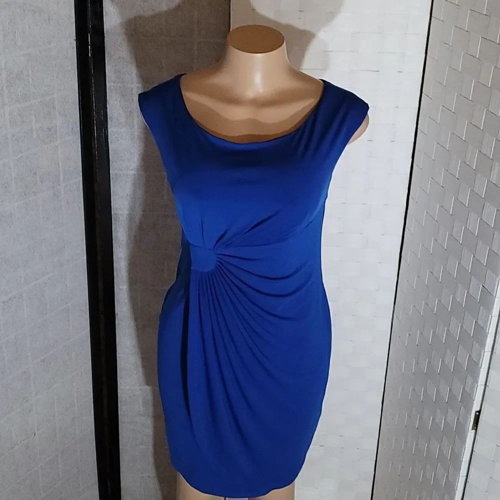 DRESS BARN SLEEVELESS RUCHED DETAILS ROUND NECKLINE SHEATH DRESS - Picture 12 of 14